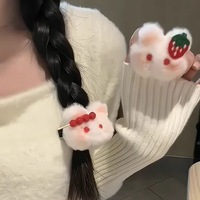 Épingle à cheveux lapin en peluche fraise cerise enrobée de sucre, pince moelleuse mignonne pour filles, idéale pour l'automne et l'hiver, garnie de coton PP, 0-10cm
