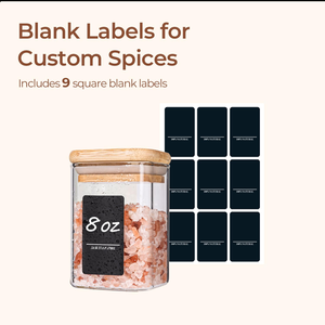 8oz Black Square Glass Spice Jars Bamboo Airtight Lids White Labels for Kitchen Pantry Food Storage <b>Container</b> - Product Image 3