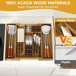 Wooden Drawer Organizer 50x42x5cm Expandable Storage <b>Box</b> For Cutlery Silverware Kitchen Drawers - Product Image 3