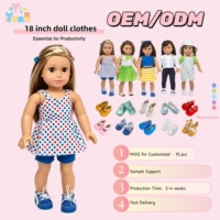 Tenue de poupée personnalisée OEM 18 pouces : Robe à pois colorée avec short bleu assorti, costume de poupée couleur personnalisée, tenue de poupée sur mesure