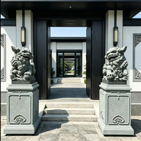 Offre Spéciale : Statues de Lions de Pékin en Granit Sculptées à la Main, Sculptures en Pierre de Chiens Gardeurs Chinois (Foo Dogs) pour Portail de Villa, Cour Extérieure