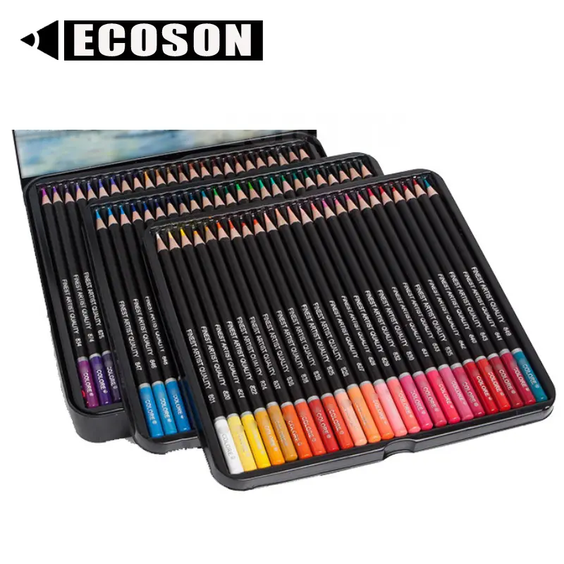 Lápiz de acuarela profesional personalizado, crayones, caja de Metal de estaño negro prémium, lápiz de acuarela para colorear capas, nuevo de 2022