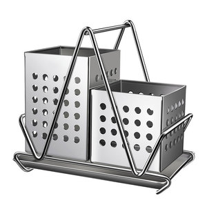 ชั้นวางช้อนส้อมสแตนเลส 304 พร้อมถาด ชั้นวางของในครัวแบบพกพาหนาขึ้น ชั้นวางแบบสี่เหลี่ยมสำหรับระบายน้ำ - Product Image 2