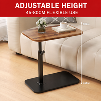 Table d'appoint réglable en forme de C pour canapé-lit - Plateau en MDF noyer avec base en métal, table d'appoint pour ordinateur portable réglable en hauteur