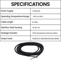 Sensor Suhu DS18B20 Probe Tahan Air Termometer Digital 3 Kabel 1M/2M/5M untuk Pengukuran Suhu Industri