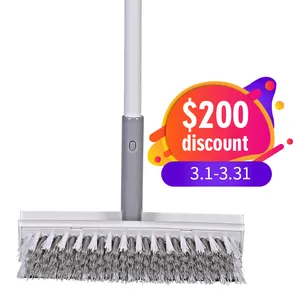 Double Sided Floor Scrub Brush and Squeegee 2 in 1 Hard Bristle Telescopic Long Handle Floor Cleaning Brush Dirt Removal