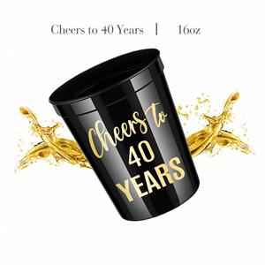 Gobelets de fête en plastique noir recyclables de 450 ml (16 oz) avec logo personnalisé, idéaux pour les anniversaires de 30, 40, 50, 60 ans, pour homme et femme - Product Image 2