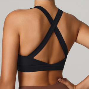 Haut de yoga pour femme, sans coutures, couleurs unies, bretelles croisées, coupe courte, séchage rapide, respirant, soutien-gorge de sport - Product Image 2