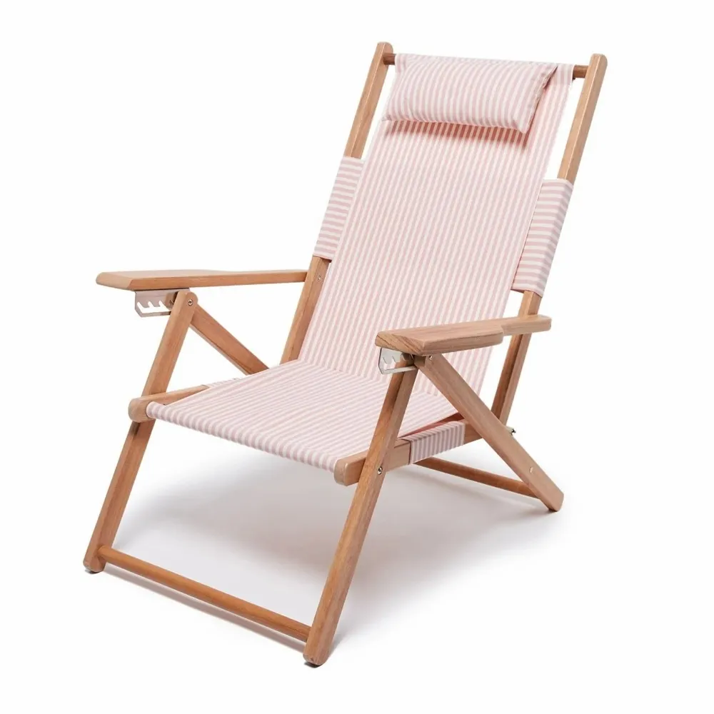 घर लोड समुद्र तट कुर्सियों समुद्र तट तह पोर्टेबल लाउंज कुर्सियों तकिया कस्टम नमूनों के साथ ऑक्सफोर्ड कपड़ा मजबूत लकड़ी लकड़ी 1pcs