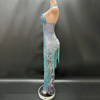 Robe de soirée élégante sans manches avec pompons, personnalisable, pour femme ronde, idéale pour anniversaire, motif Diamant Bleu