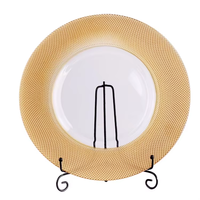 Assiette de présentation en verre classique écologique avec bord doré et argenté pour mariage