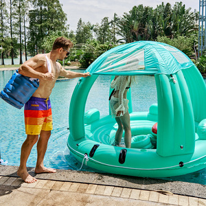 Isla flotante inflable con toldo para piscina, uso en hoteles y resorts al aire libre, capacidad para 5-10 personas, material de PVC - Product Image 2