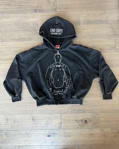 เสื้อมีฮู้ดผ้าคอตตอนพิมพ์ลายสำหรับ100% โลโก้สีดำเทอร์รี่มีซิปรูด - Product Image 1