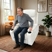 Fauteuil inclinable électrique moderne en tissu avec poches latérales et structure métallique - Idéal pour les personnes âgées