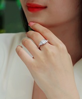 Bague en argent sterling S925 avec moissanite 2 carats, trois pierres, taille triligne latérale et taille brillant rond, pour femme