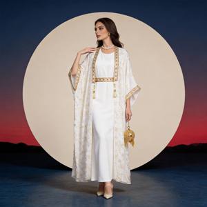 Nouvelle robe de soirée élégante en polyester à imprimé feuille d'or de luxe en gros pour femmes musulmanes - Product Image 4