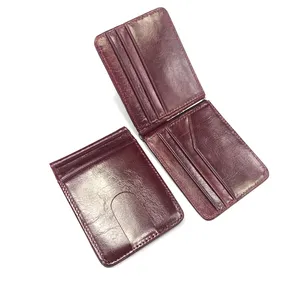 Kualitas tinggi Top lapisan asli logam kulit klip tempat kartu kredit dompet pria