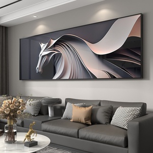 Cuadro Decorativo Moderno de Caballo a Óleo para Sala de Estar, Pintura Metálica Iluminada Enmarcada para Colgar en la Pared Detrás del Sofá - Product Image 1