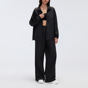 Ensemble de yoga YIYI 2 pièces à col montant et fermeture éclair intégrale <span class=keywords><strong>pour</strong></span> <span class=keywords><strong>femme</strong></span>, survêtement oversize à séchage rapide, pantalon large à taille élastique, tenue de sport <span class=keywords><strong>pour</strong></span> <span class=keywords><strong>femme</strong></span> - Product Image 4
