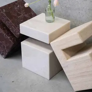 Modern Simple Design Custom Size Plinth Beige Travertine Table for Home Decoration Coffee Marble Table Side Table