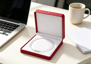 Grande boîte à collier de perles écologique haut de gamme avec fermeture magnétique, cadre en carton rigide enveloppé de cuir PU rouge mat - Product Image 4
