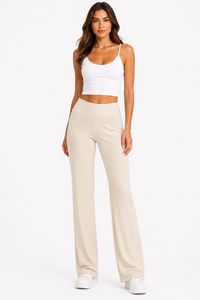 Pantaloni Yoga a Vita Alta con Gamba Svasata, Tinta Unita, Traspiranti in Spandex e Poliestere, Lunghezza Intera, Vita Elastica, Abbigliamento Sportivo da Donna - Product Image 2