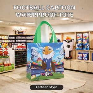 Football PP Woven <b>Tote</b> Bag Waterproof Cartoon Print Shoulder Handles with Souvenir Clothing Storage and <b>Travel</b> Daily Use - Product Image 2
