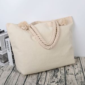 Sac fourre-tout en toile épaisse pour femmes avec cordes en coton, sacs à main écologiques réutilisables pour la plage et le shopping - Product Image 3