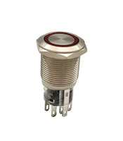 IP67 Indikator 8pin 19Mm Bercahaya 24V 2NO 2NC Sesaat dan Saklar Tombol Tekan Logam Tipe Menempel