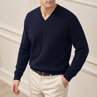 Maßgefertigter OEM Herbst Business Casual Basic 100% Wolle Herren V-Ausschnitt Zopfmuster Strickpullover Einfarbig Strukturiert Langarm Warm Atmungsaktiv