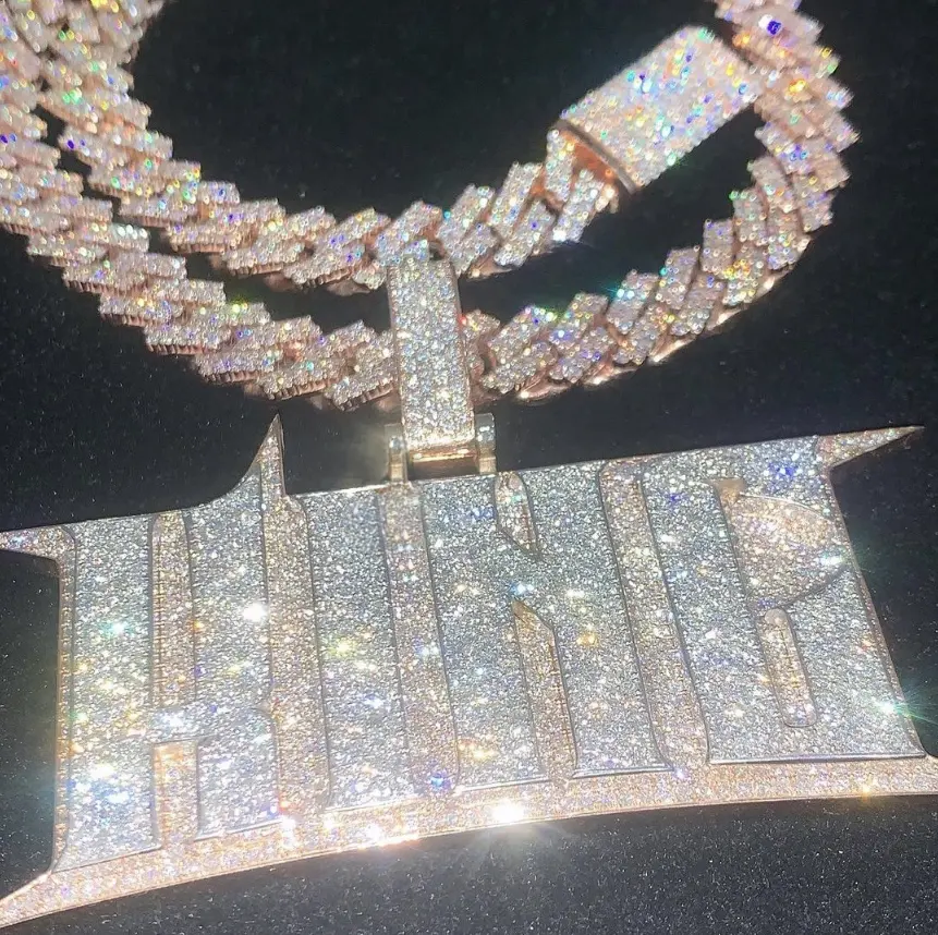 Popular letra personalizada COLLAR COLGANTE D Color Vvs Moissanite Hip Hop joyería plata 925 Iced Out diamante colgante