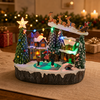 Beleuchtetes Weihnachtsdorf-Figürchen Weihnachtsmann-Schlitten mit Rentieren Winterliche Schneeszene Tischdekoration Festliche Heimdekoration