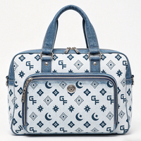 Modische Denim-Umhängetasche für Damen mit Monogramm-Print, Stylische Jeans-Tragetasche, Lässige Schultertasche, Geräumige Reisehandtasche