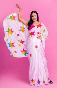 Saree en coton Chanderi moderne avec organza et georgette Salwar Kameez doux pour la fête - Product Image 2