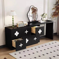 Coiffeuse en bois massif de chambre à coucher design moderne miroir éclairé armoire de rangement à coque intégrée table de maquillage seau noir