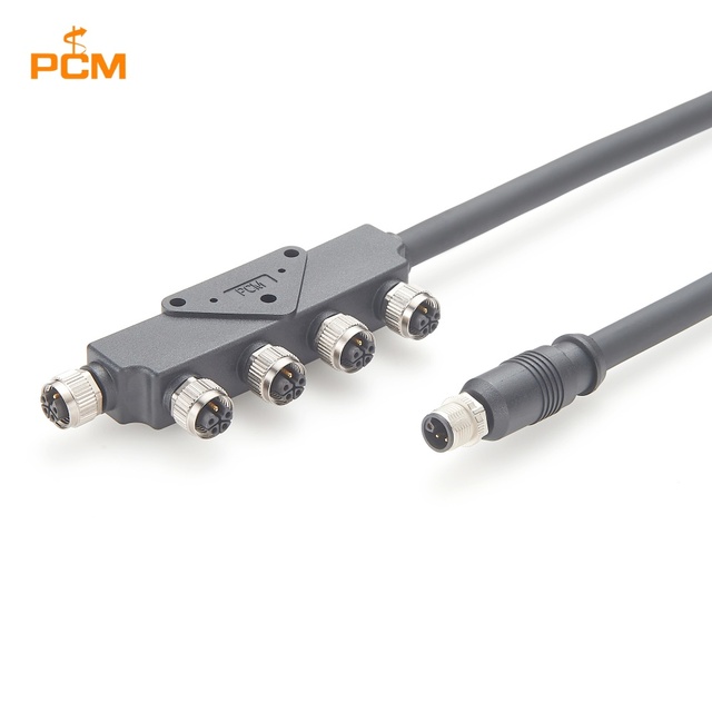 M12 L Code Power Distribution Box Cable 5Pin 4+PE 4 Way Splitter T-coupler for Industrial Automation ProfiNet Motor Valve