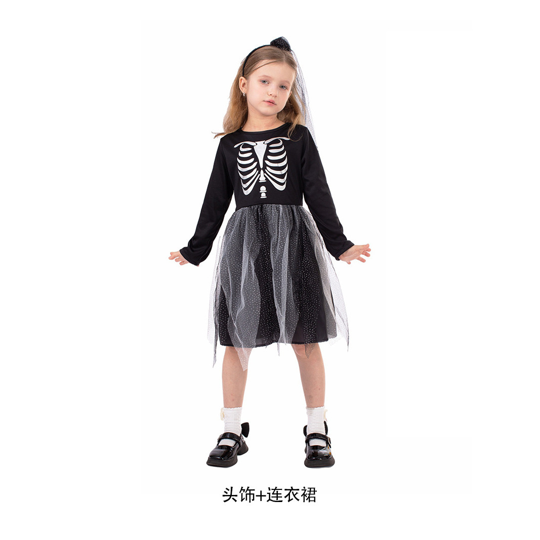 Robe de mariée noire Halloween Skull