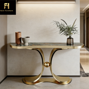 โต๊ะคอนโซลทองคำทันสมัยหินเผาคุณภาพสูงจากฝรั่งเศส โต๊ะทางเข้าทรงแคบสไตล์อิตาลีคลาสสิก - Product Image 2