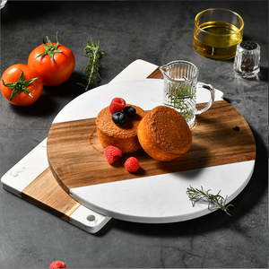 <span class=keywords><strong>Planche</strong></span> à découper <span class=keywords><strong>ronde</strong></span> en marbre et <span class=keywords><strong>bois</strong></span> d'acacia pour fruits et sushis - Product Image 4