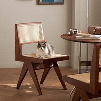 Chaise de salle à manger rétro style MUU Paris Mobilier de maison tissé marron en rotin massif en bois d'accent pour bureau à domicile