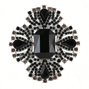 Broche Lufora Luxuoso Azul Royal com Cristal Lapidação Esmeralda, Emblema Geométrico em Cruz Grande e Chamativo para Vestido de Noite, Casamento, Festa, Presente - Product Image 5