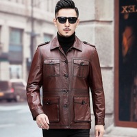 Manteau d'automne et d'hiver en cuir véritable pour hommes, en cuir de vachette, Slim-fit Biker Suit Hunting Trendy