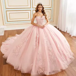 Abito <span class=keywords><strong>da</strong></span> Quinceañera <span class=keywords><strong>Rosa</strong></span> con Applicazioni Floreali, Vestito <span class=keywords><strong>da</strong></span> Ballo per Festa di Compleanno <span class=keywords><strong>Principessa</strong></span> 2026, Modello MQ716 - Product Image 2