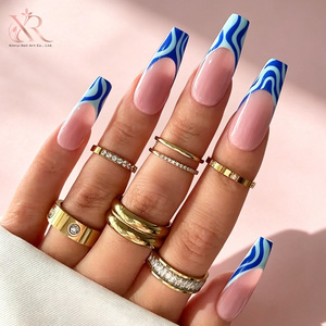 <span class=keywords><strong>Faux</strong></span> <span class=keywords><strong>ongles</strong></span> à presser personnalisés motif flamme bleu rose French Manucure faits à la main Vente en gros - Product Image 2