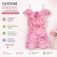 Gaun Mini Wanita dengan Aplikasi Bunga Mawar 3D, Ruffle Bertingkat, Gaya Fairycore Coquette, Tanpa Punggung, Seksi, Bahan Chiffon Mesh, untuk Pesta dan Prom 2026