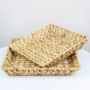 SF Factory Wholesale High Quality Rectangle Water Hyacinth Basket Woven Food Container Tray