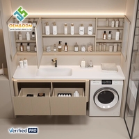Ensemble de meubles de salle de bain en bois massif style ferme moderne OEM avec évier en cuivre, armoire murale, miroir et robinet pour chambre et salle à manger