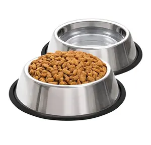 미끄럼 방지 고무 베이스 스테인레스 스틸 개 그릇 소형 중형 및 초대형 개를 위한 애완 동물 사료 및 물 그릇