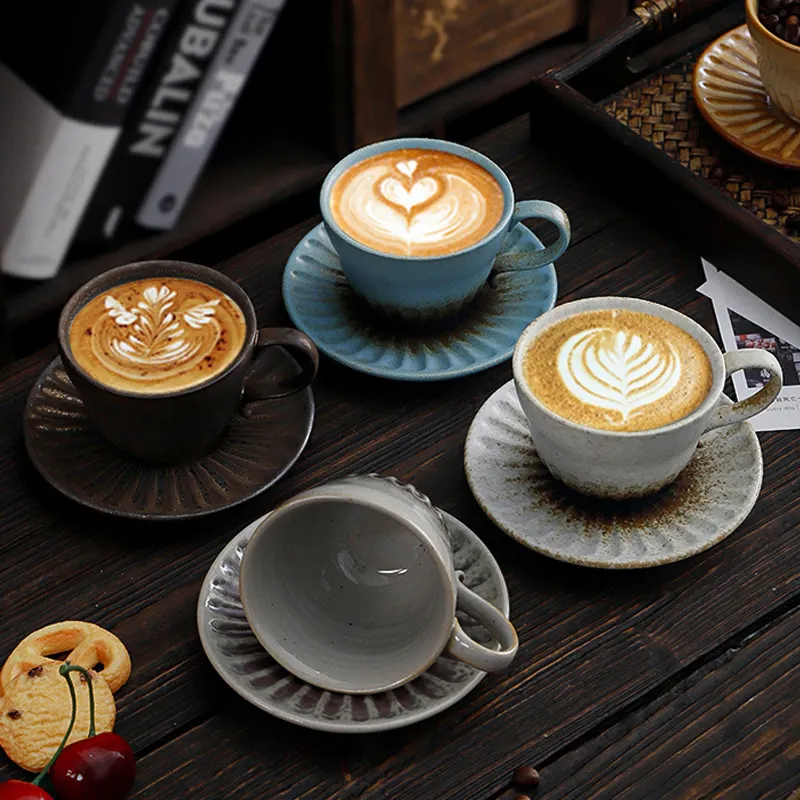 Wholesale custom logo ceramic cup & saucer set reusable cute luxury porcelain mug for espresso coffee tea milk water drink camp