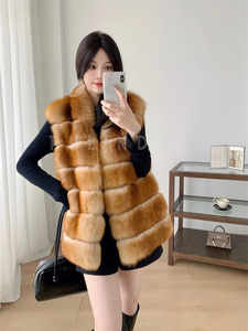<span class=keywords><strong>Gilet</strong></span> en fourrure de renard pour femme, longueur 65 cm, coupe ajustée, en fourrure de renard <span class=keywords><strong>doré</strong></span> entière, idéal pour jeune <span class=keywords><strong>fille</strong></span>, simple, automne-hiver - Product Image 6